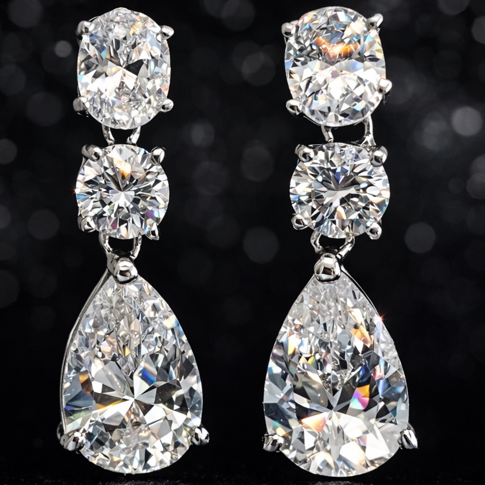 14ct brilliant round oval pear cut cz dangle long drop earrings stud Silver